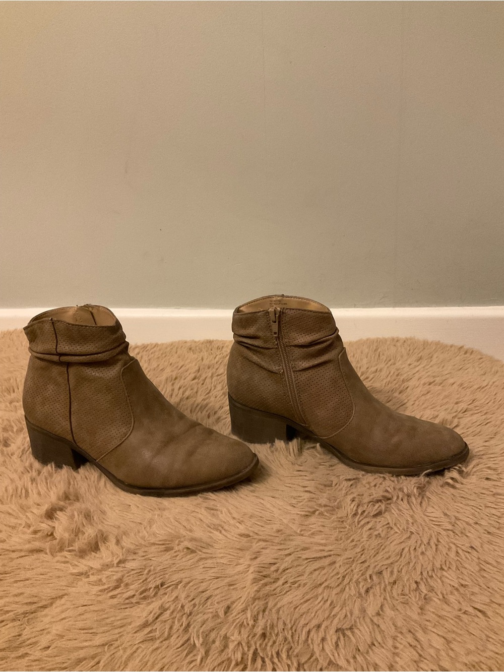 White Mountain Taupe Slouch Ankle Booties with Side Zip